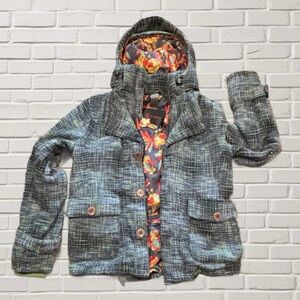 B by Burton Wool Blend Tweed Large – Hooded, Floral Lining, Warm Snowboard Coat